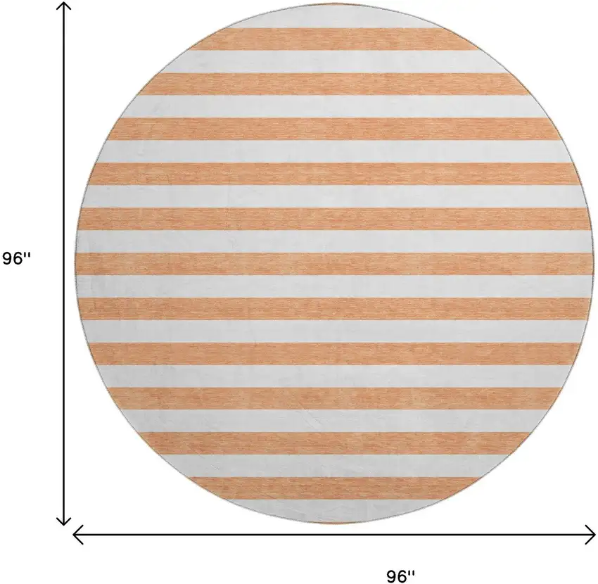 8' Salmon And Ivory Striped Washable Round Rug With UV Protection Photo 3