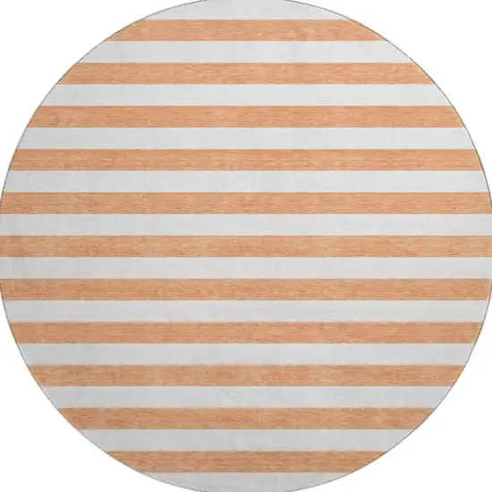 8' Salmon And Ivory Striped Washable Round Rug With UV Protection Photo 4