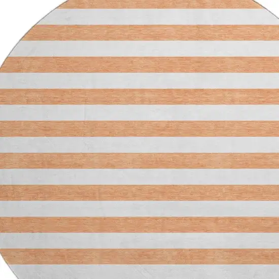 8' Salmon And Ivory Striped Washable Round Rug With UV Protection Photo 3