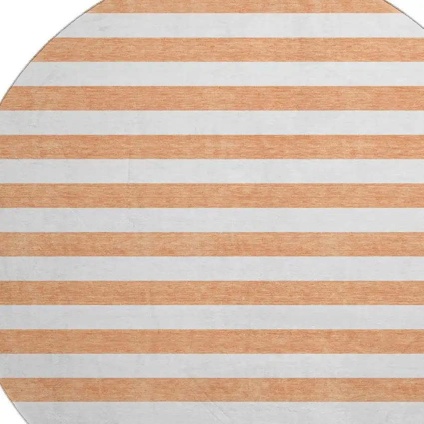 8' Salmon And Ivory Striped Washable Round Rug With UV Protection Photo 3