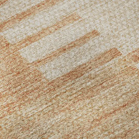 8' Salmon And Ivory Striped Washable Round Rug With UV Protection Photo 8