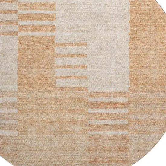 8' Salmon And Ivory Striped Washable Round Rug With UV Protection Photo 3