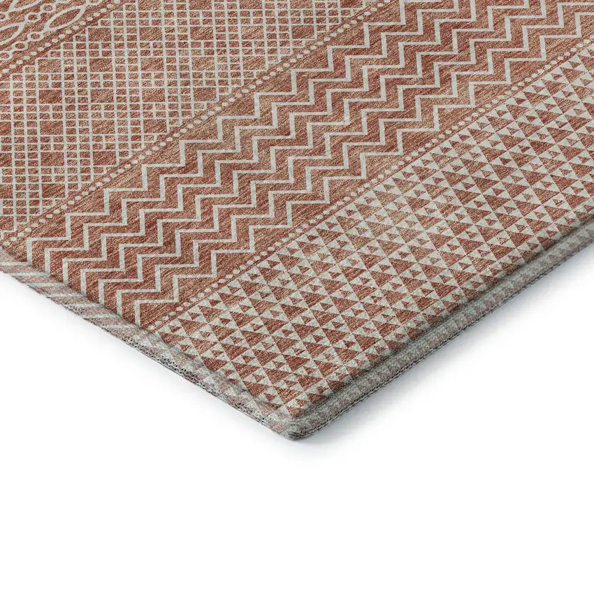 8' Salmon And Ivory Striped Washable Round Rug With UV Protection Photo 6