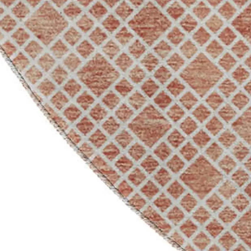8' Salmon And Ivory Striped Washable Round Rug With UV Protection Photo 3