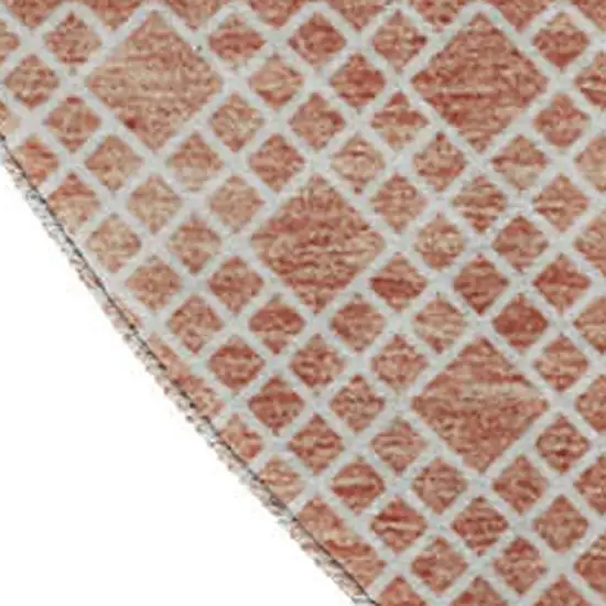 8' Salmon And Ivory Striped Washable Round Rug With UV Protection Photo 2