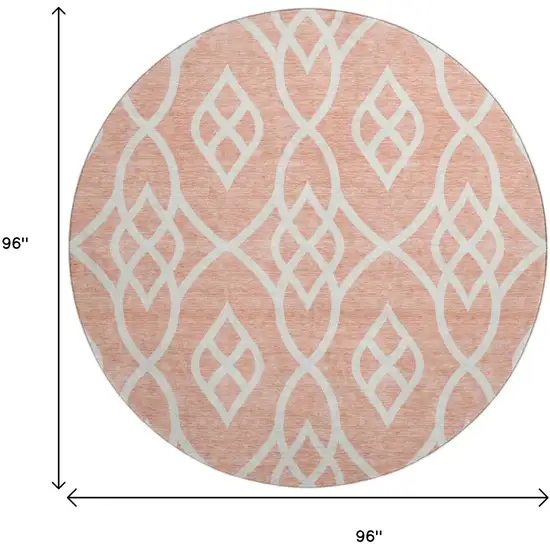 8' Salmon And Ivory Trellis Washable Round Rug With UV Protection Photo 8