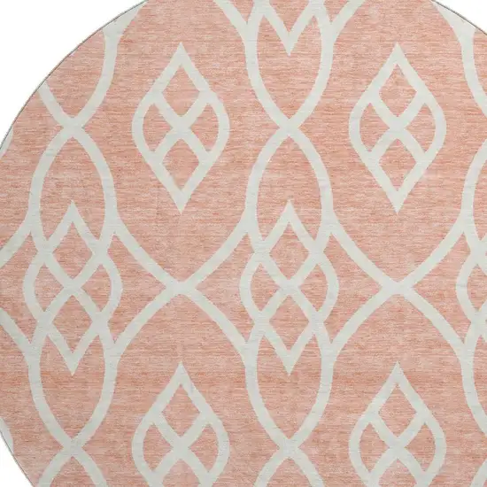 8' Salmon And Ivory Trellis Washable Round Rug With UV Protection Photo 3