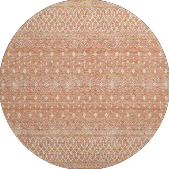 8' Salmon And Ivory Tribal Washable Round Rug With UV Protection Photo 5