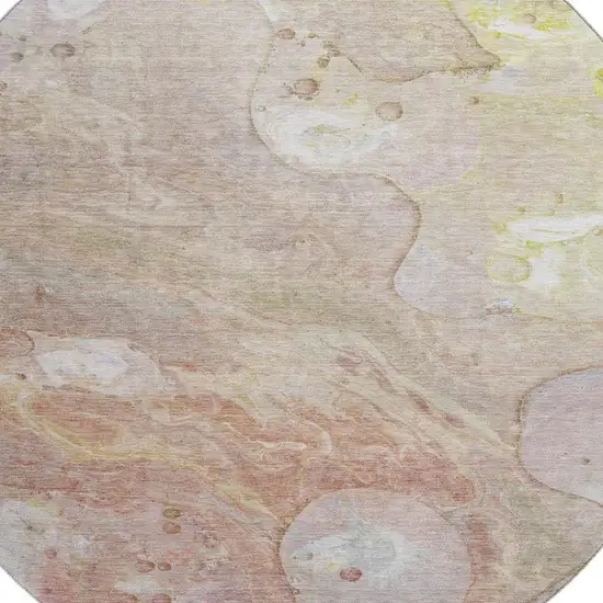 8' Salmon And Lavender Abstract Washable Round Rug With UV Protection Photo 3