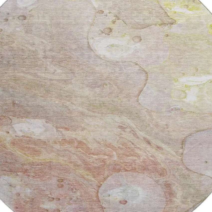 8' Salmon And Lavender Abstract Washable Round Rug With UV Protection Photo 3