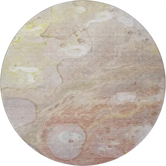 8' Salmon And Lavender Abstract Washable Round Rug With UV Protection Photo 4