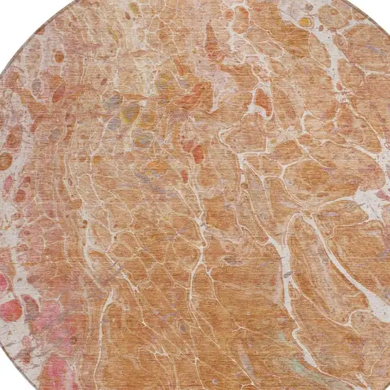 8' Salmon And Orange Round Abstract Washable Indoor Outdoor Area Rug Photo 3
