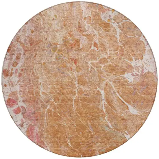 8' Salmon And Orange Round Abstract Washable Indoor Outdoor Area Rug Photo 4