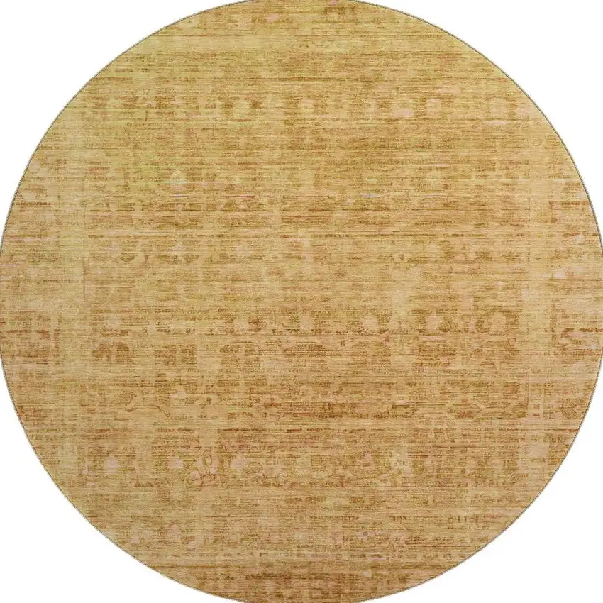8' Salmon And Peach Oriental Washable Round Rug With UV Protection Photo 2