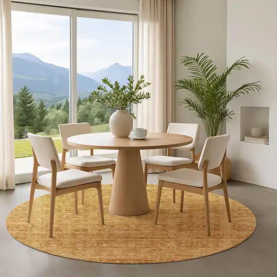 8' Salmon And Peach Oriental Washable Round Rug With UV Protection Photo 4