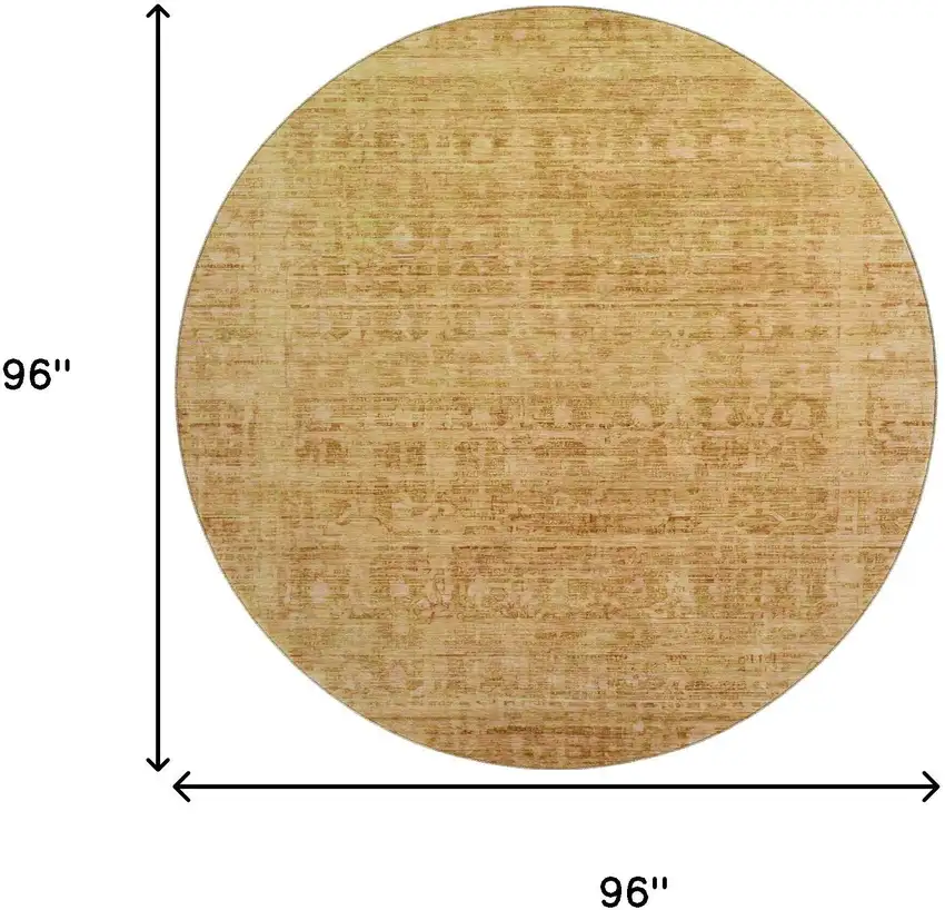 8' Salmon And Peach Oriental Washable Round Rug With UV Protection Photo 9