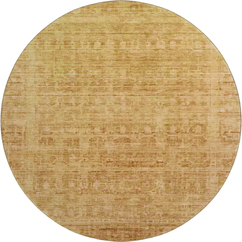 8' Salmon And Peach Oriental Washable Round Rug With UV Protection Photo 1