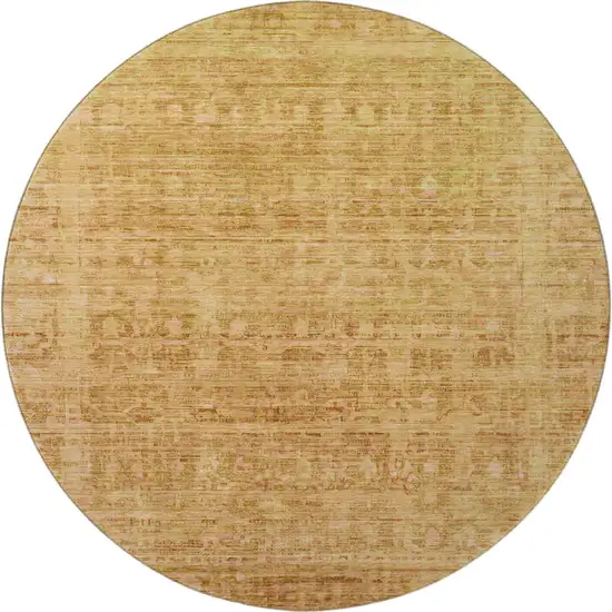 8' Salmon And Peach Oriental Washable Round Rug With UV Protection Photo 3