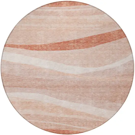 8' Salmon And Pink Round Abstract Washable Indoor Outdoor Area Rug Photo 6