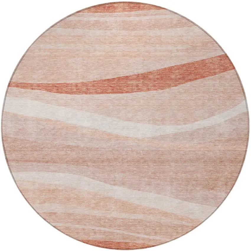 8' Salmon And Pink Round Abstract Washable Indoor Outdoor Area Rug Photo 6