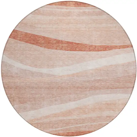 8' Salmon And Pink Round Abstract Washable Indoor Outdoor Area Rug Photo 2