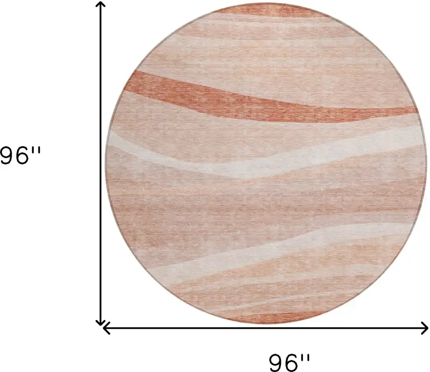 8' Salmon And Pink Round Abstract Washable Indoor Outdoor Area Rug Photo 9