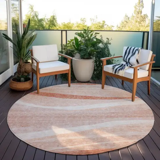 8' Salmon And Pink Round Abstract Washable Indoor Outdoor Area Rug Photo 7