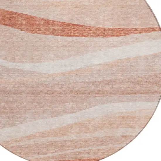 8' Salmon And Pink Round Abstract Washable Indoor Outdoor Area Rug Photo 5