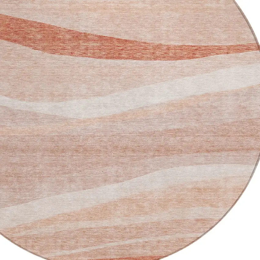 8' Salmon And Pink Round Abstract Washable Indoor Outdoor Area Rug Photo 5