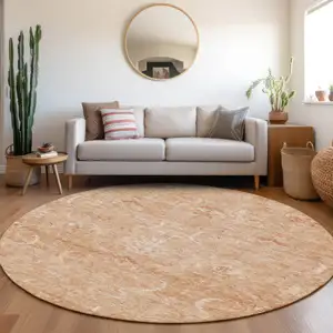 Photo of 8' Salmon And Terra Cotta Round Damask Washable Indoor Outdoor Area Rug