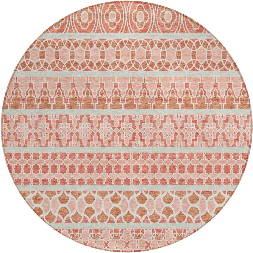 8' Salmon Beige And Copper Round Quatrefoil Washable Indoor Outdoor Area Rug Photo 1