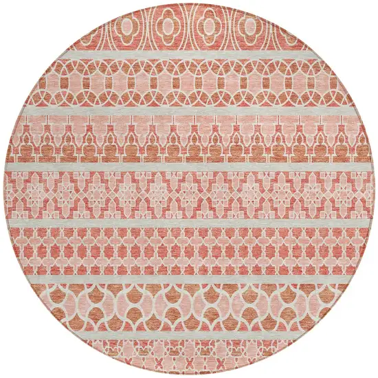 8' Salmon Beige And Copper Round Quatrefoil Washable Indoor Outdoor Area Rug Photo 6