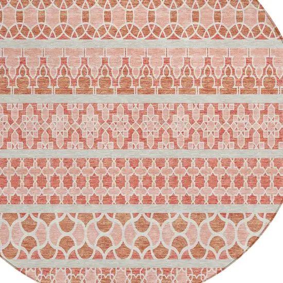 8' Salmon Beige And Copper Round Quatrefoil Washable Indoor Outdoor Area Rug Photo 4