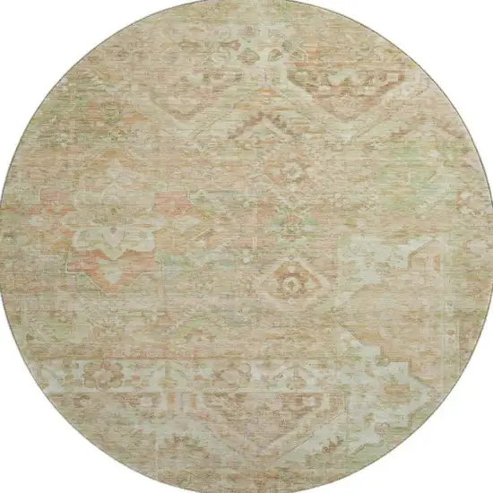 8' Salmon Beige And Coral Floral Washable Round Rug With UV Protection Photo 3