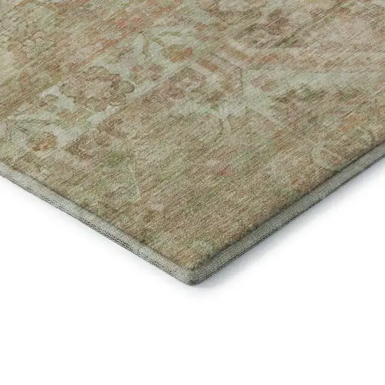 8' Salmon Beige And Coral Floral Washable Round Rug With UV Protection Photo 6