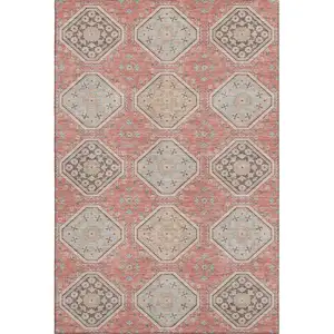 Photo of 8' Salmon Beige And Gray Floral Washable Area Rug With UV Protection