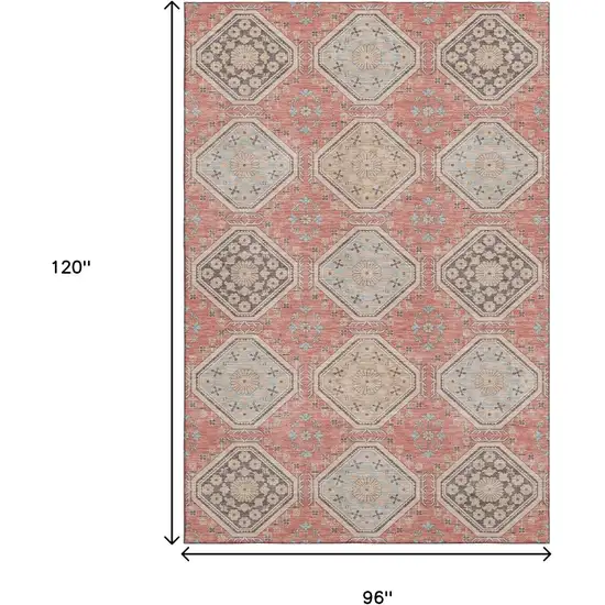 8' Salmon Beige And Gray Floral Washable Area Rug With UV Protection Photo 8