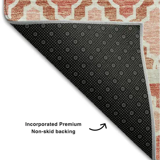 8' Salmon Beige And Ivory Ikat Washable Round Rug With UV Protection Photo 6