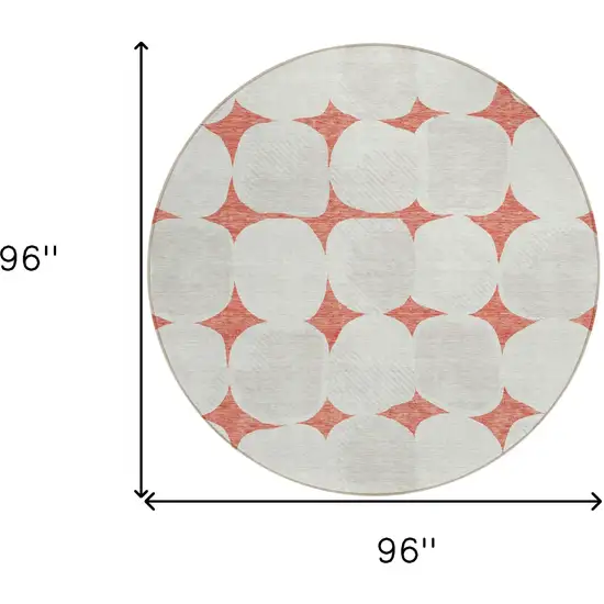 8' Salmon Beige And Ivory Round Abstract Washable Indoor Outdoor Area Rug Photo 3