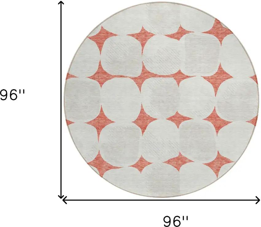 8' Salmon Beige And Ivory Round Abstract Washable Indoor Outdoor Area Rug Photo 3