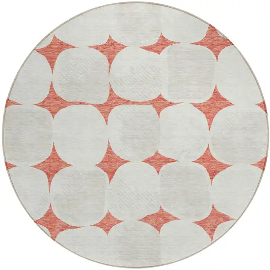 8' Salmon Beige And Ivory Round Abstract Washable Indoor Outdoor Area Rug Photo 2