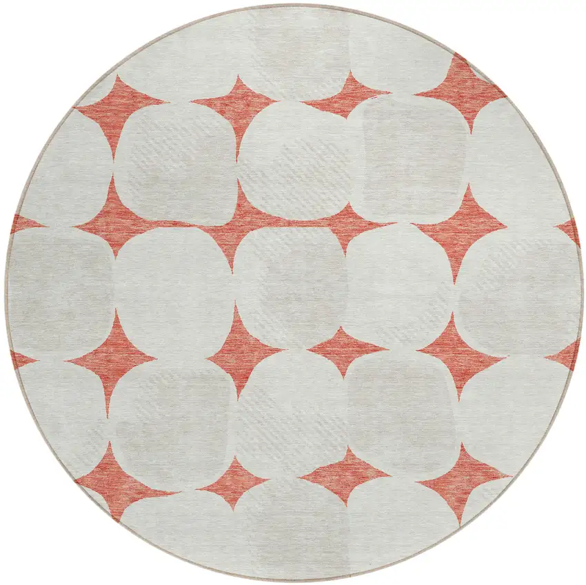 8' Salmon Beige And Ivory Round Abstract Washable Indoor Outdoor Area Rug Photo 2