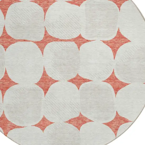 8' Salmon Beige And Ivory Round Abstract Washable Indoor Outdoor Area Rug Photo 4