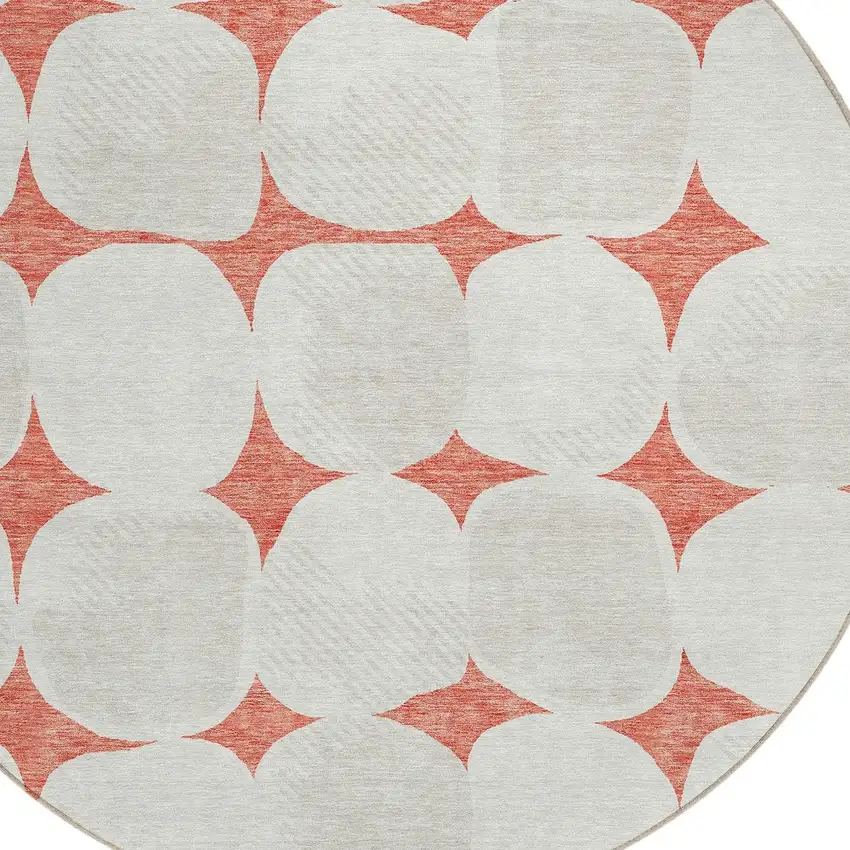 8' Salmon Beige And Ivory Round Abstract Washable Indoor Outdoor Area Rug Photo 4