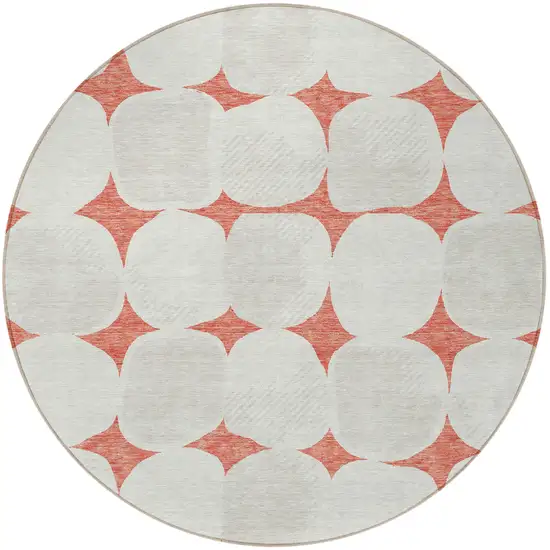 8' Salmon Beige And Ivory Round Abstract Washable Indoor Outdoor Area Rug Photo 5