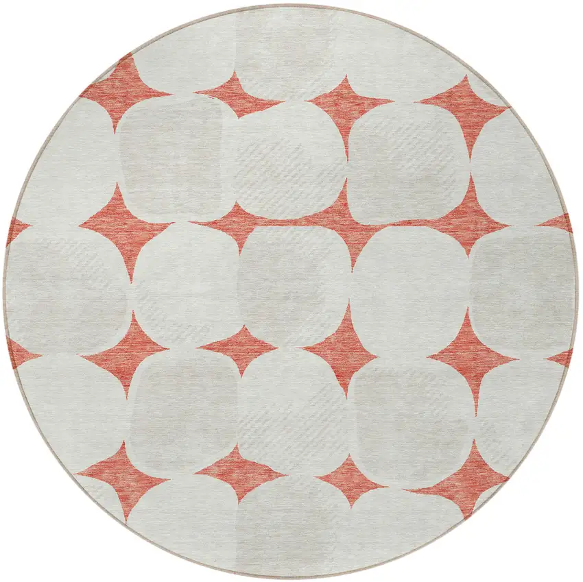 8' Salmon Beige And Ivory Round Abstract Washable Indoor Outdoor Area Rug Photo 5