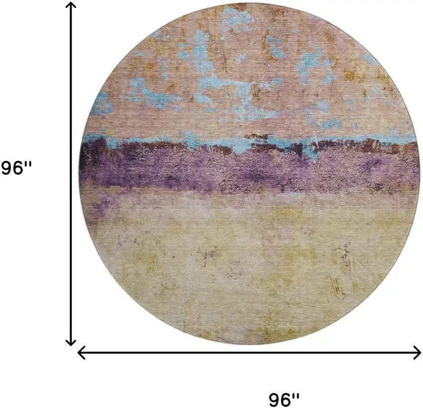 8' Salmon Blue And Gold Abstract Washable Round Rug With UV Protection Photo 9