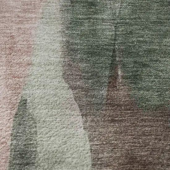 8' Salmon Blue And Mauve Abstract Washable Round Rug With UV Protection Photo 9