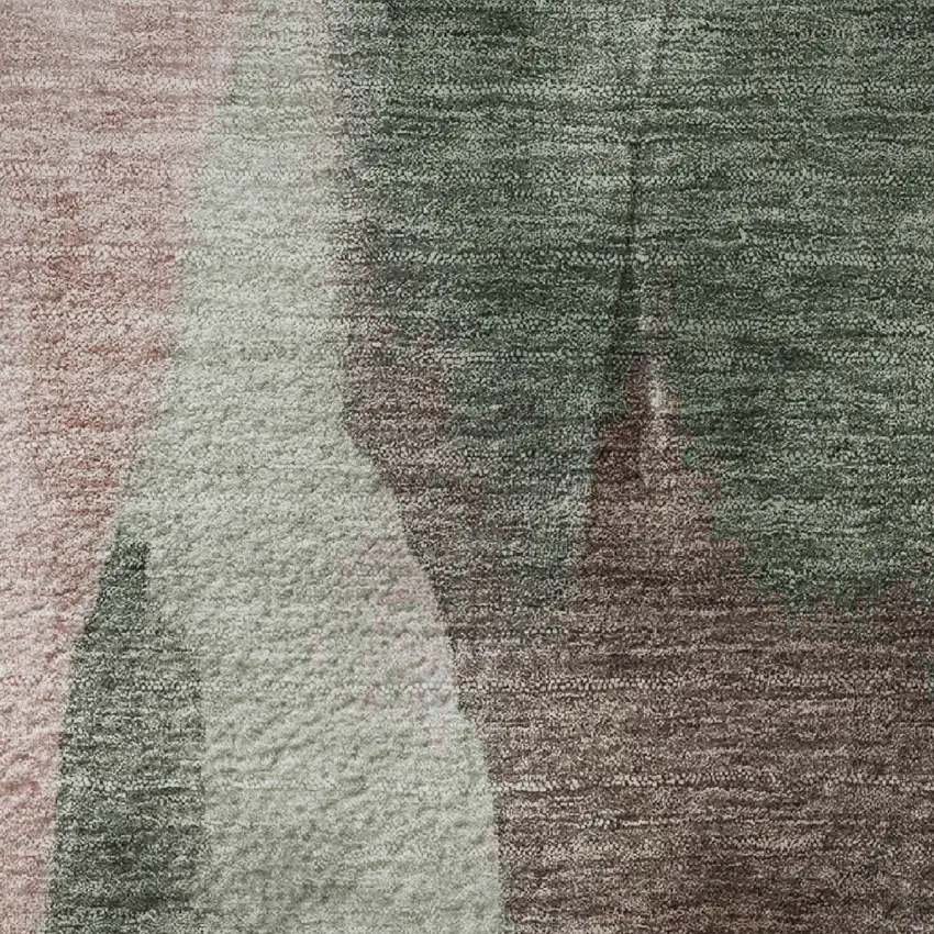 8' Salmon Blue And Mauve Abstract Washable Round Rug With UV Protection Photo 9