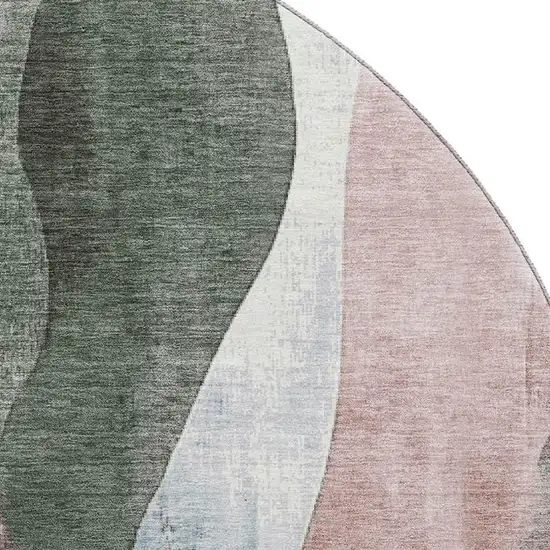 8' Salmon Blue And Mauve Abstract Washable Round Rug With UV Protection Photo 3